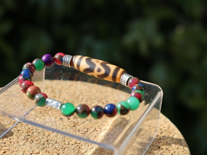 Old DZI Tiger’s Teeth Bracelet with Multicolor Gold Clinquant Cloisonné Beads. Masterpiece of Prosperity & Elegance. artistic craftsmanship