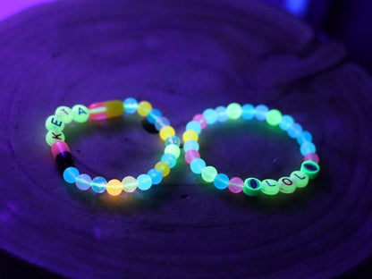 Set bracelets- Luminous Acrylic Beads, different glow in the dark colors combined with UV Reactive bracelets. Exclusive, Unique&UV Reactive!