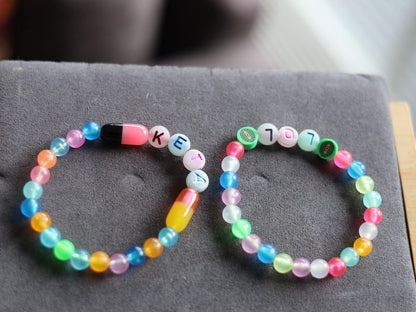 Set bracelets- Luminous Acrylic Beads, different glow in the dark colors combined with UV Reactive bracelets. Exclusive, Unique&UV Reactive!