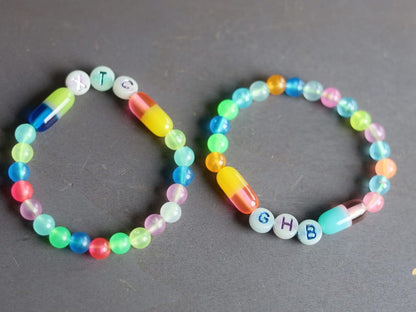 Set bracelets- Luminous Acrylic Beads, different glow in the dark colors combined with UV Reactive bracelets. Exclusive, Unique&UV Reactive!