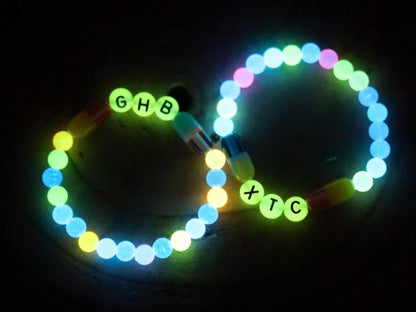 Set bracelets- Luminous Acrylic Beads, different glow in the dark colors combined with UV Reactive bracelets. Exclusive, Unique&UV Reactive!
