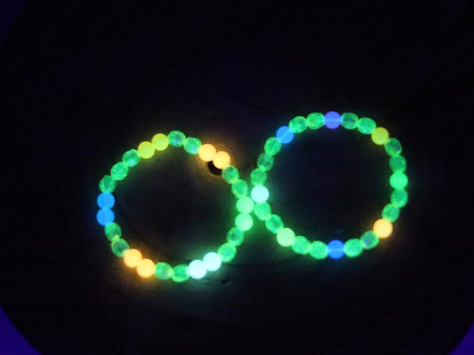 Set bracelets- Nebula Series – 8mm Faceted Round Bead Fluorescent Green Acrylic Pearl Bracelets!  Exclusive, Unique&UV Reactive!