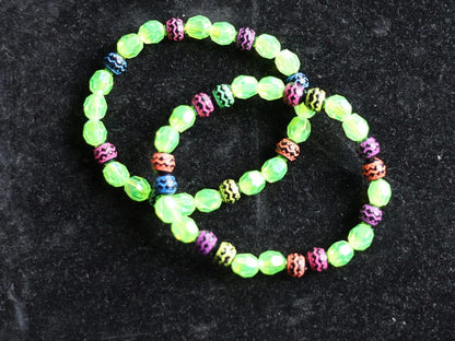 Set bracelets- Nebula Series – 8mm Faceted Round Bead Fluorescent Green Acrylic Pearl Bracelets!  Exclusive, Unique&UV Reactive!