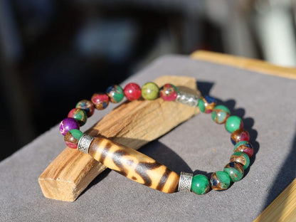 Old DZI Tiger’s pattern Bracelet with Multicolor Gold Clinquant Cloisonné Beads. Masterpiece of Prosperity & Elegance.artistic craftsmanship