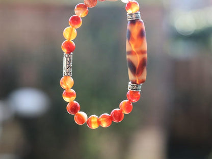 Old Double DZI Tiger’s pattern Bracelet with Red Agate was known as the Warriors Stone. face challenges and adversities, protective amulets