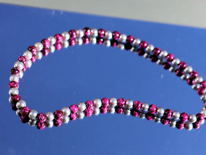 Party rave festival necklace,  Reactive Fluorescent Beaded 8mm pink purple, Glass Pearl Graphite, choker, Statement, party, necklace