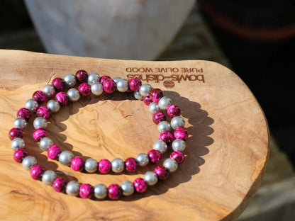 Party rave festival necklace,  Reactive Fluorescent Beaded 8mm pink purple, Glass Pearl Graphite, choker, Statement, party, necklace