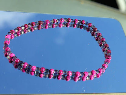 Party rave festival necklace,  Reactive Fluorescent Beaded 8mm pink purple, Glass Pearl Graphite, choker, Statement, party, necklace