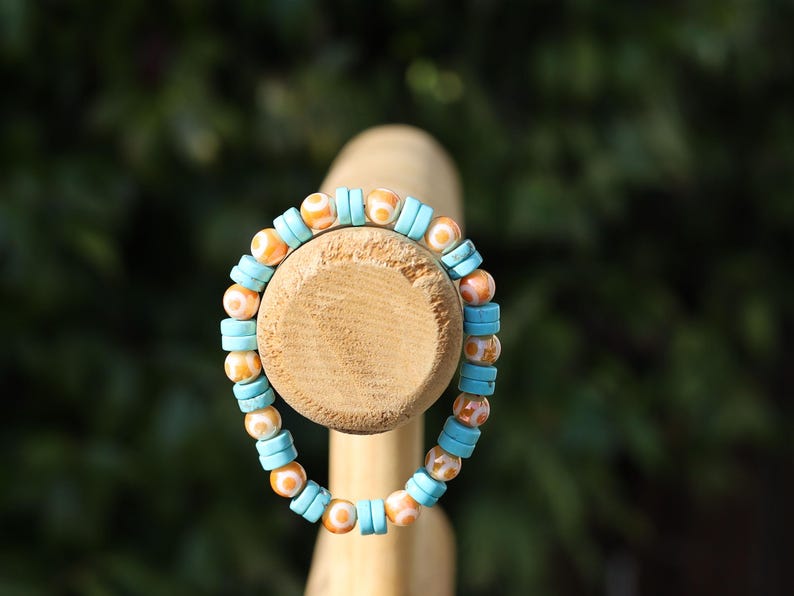 Round Handmade Evil Eye Lampwork Beads, Orange with Electroplate Glass, Sea Sediment Jasper,  protecting the wearer