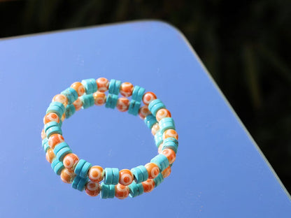 Round Handmade Evil Eye Lampwork Beads, Orange with Electroplate Glass, Sea Sediment Jasper,  protecting the wearer