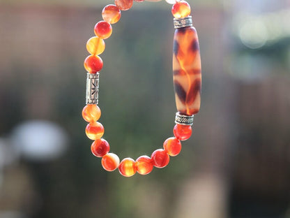 Old Double DZI Bracelet with Red Agate was known as the Warriors Stone. face challenges and adversities, protective amulets