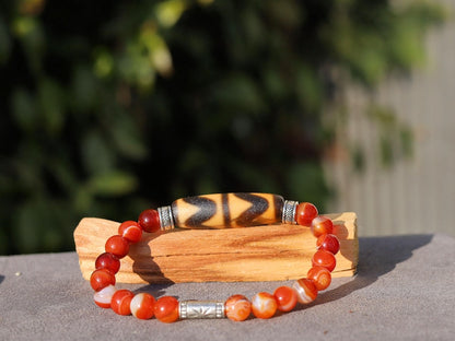 Old Double DZI Bracelet with Red Agate was known as the Warriors Stone. face challenges and adversities, protective amulets