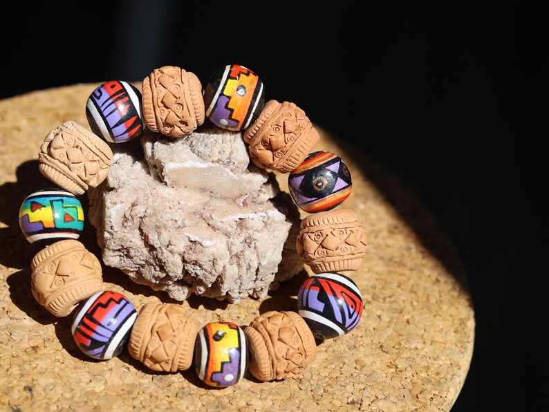 Vintage Terracotta Clay Beads bracelet Handcrafted by Andean Artisans c. 2000–2005