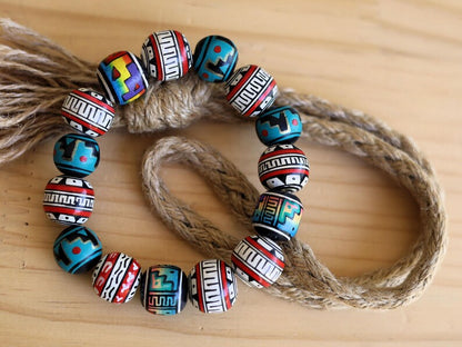 Vintage  unique Terracotta Clay Beads bracelet Handcrafted by Andean Artisans c. 2000–2005. Terracotta is believed to shield