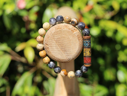 Kambaba Jasper & Andean  Barrel Bead Bracelet | Emotional Balance • Grounding • Cultural Symbolism. unity, protection