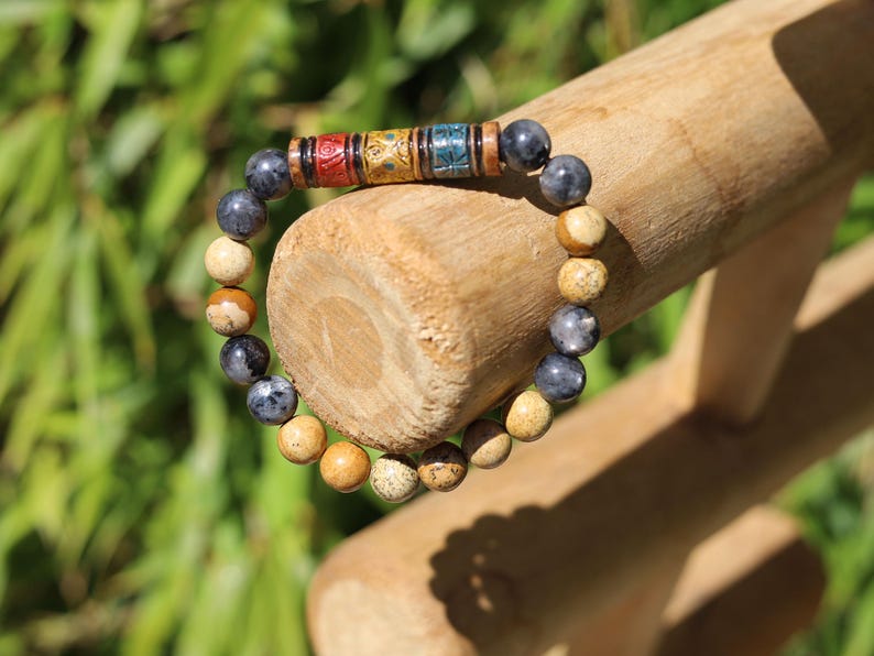 Kambaba Jasper & Andean  Barrel Bead Bracelet | Emotional Balance • Grounding • Cultural Symbolism. unity, protection