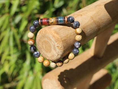Kambaba Jasper & Andean  Barrel Bead Bracelet | Emotional Balance • Grounding • Cultural Symbolism. unity, protection