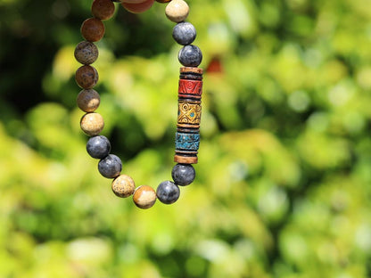 Kambaba Jasper & Andean  Barrel Bead Bracelet | Emotional Balance • Grounding • Cultural Symbolism. unity, protection