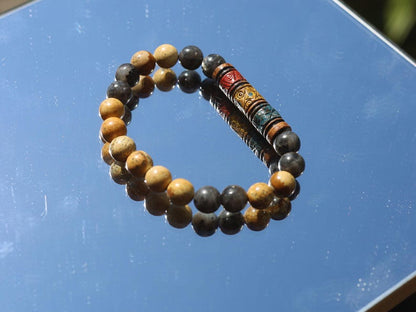 Kambaba Jasper & Andean  Barrel Bead Bracelet | Emotional Balance • Grounding • Cultural Symbolism. unity, protection