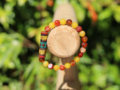 Andean Barrel Bead Bracelet | Yellow Chalcedony Jade • Red Striped Agate Strength  Joy Cultural Heritage