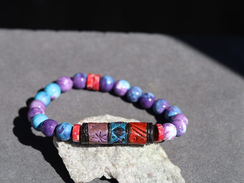 Andean Patterned Barrel Bead Bracelet | Red Sea Sediment Jasper • Eishi Spacers • Colorful Wax Beads. to inspire confidence and creativity
