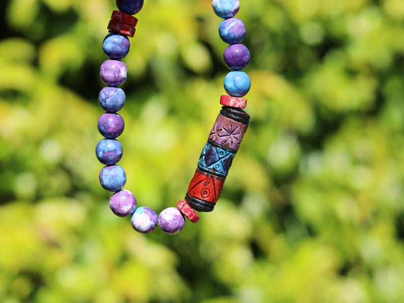 Andean Patterned Barrel Bead Bracelet | Red Sea Sediment Jasper • Eishi Spacers • Colorful Wax Beads. to inspire confidence and creativity
