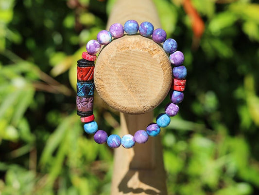 Andean Patterned Barrel Bead Bracelet | Red Sea Sediment Jasper • Eishi Spacers • Colorful Wax Beads. to inspire confidence and creativity