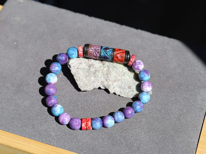 Andean Patterned Barrel Bead Bracelet | Red Sea Sediment Jasper • Eishi Spacers • Colorful Wax Beads. to inspire confidence and creativity