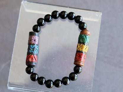 Onyx & Andean Barrel Bead Bracelet | Protection • Strength • Cultural Heritage. fusion of ancestral Peruvian symbolism