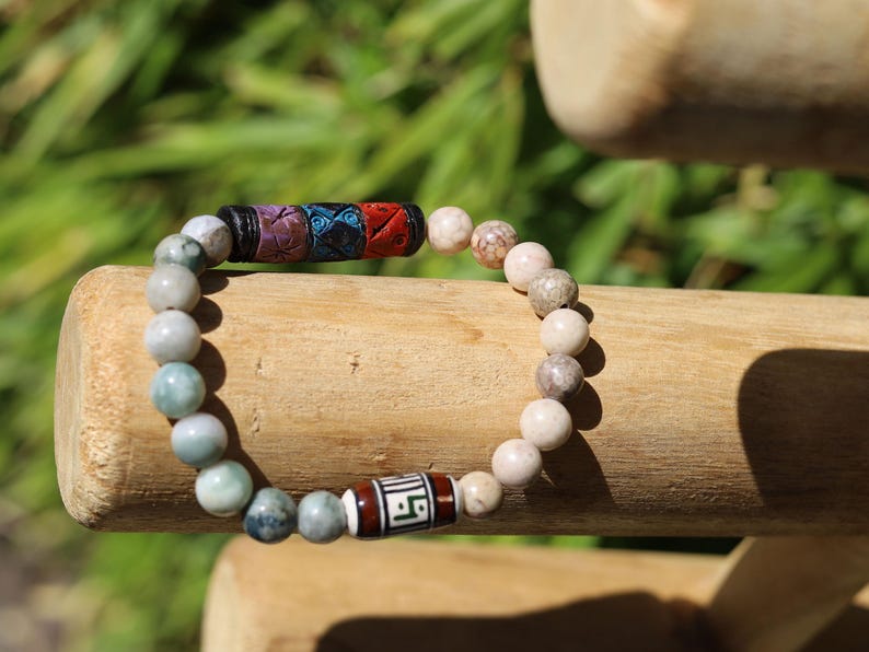 Peace Jade & Andean Barrel Bead Bracelet | Maifan Stone • Balance • Ancestral Energy. grounded expression of cultural depth
