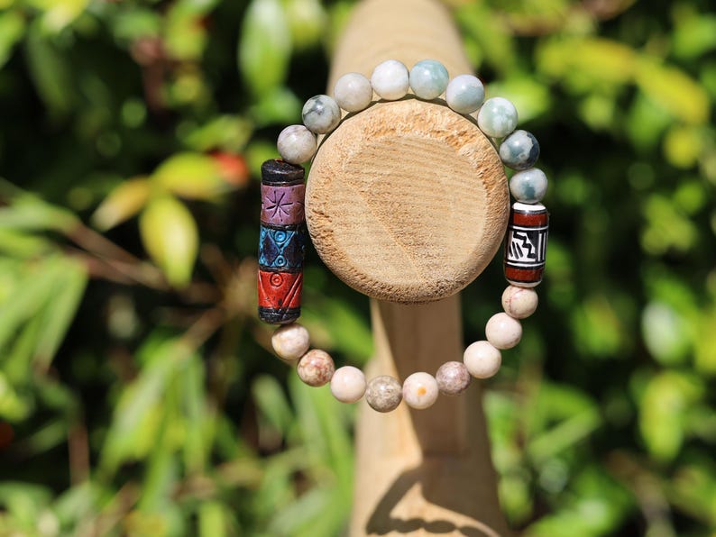 Peace Jade & Andean Barrel Bead Bracelet | Maifan Stone • Balance • Ancestral Energy. grounded expression of cultural depth