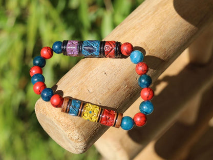 Red Howlite & Apatite Bracelet with Andean Barrel Beads | Focus • Vitality • Cultural Balance. harmony, and connection to tradition.