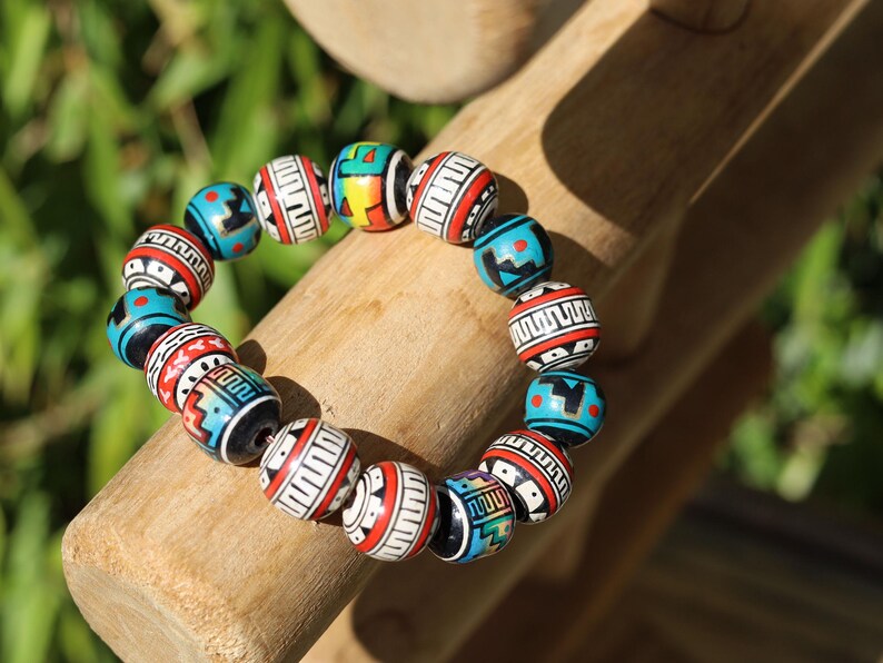 Vintage  unique Terracotta Clay Beads bracelet Handcrafted by Andean Artisans c. 2000–2005. Terracotta is believed to shield
