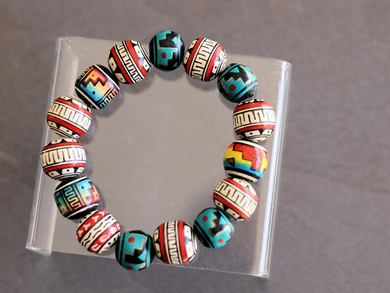 Vintage  unique Terracotta Clay Beads bracelet Handcrafted by Andean Artisans c. 2000–2005. Terracotta is believed to shield