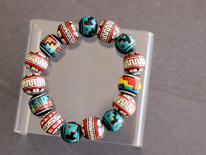 Vintage  unique Terracotta Clay Beads bracelet Handcrafted by Andean Artisans c. 2000–2005. Terracotta is believed to shield