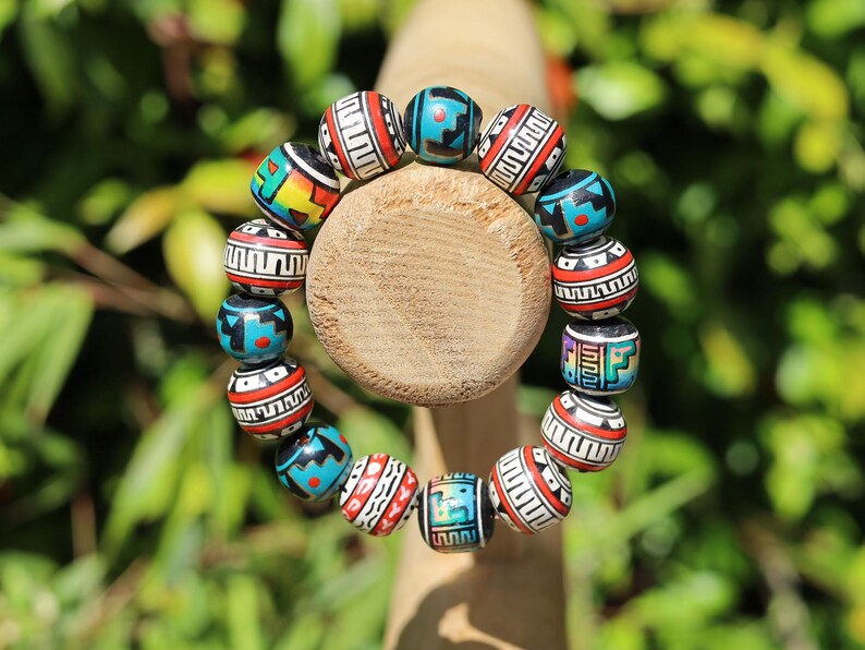 Vintage  unique Terracotta Clay Beads bracelet Handcrafted by Andean Artisans c. 2000–2005. Terracotta is believed to shield