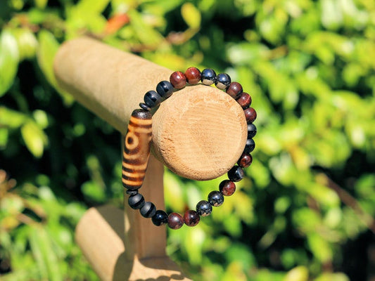 Wajakaa Design | Vintage 2 Eyed Dzi Bead Bracelet | Tiger Eye • Hematite • Black Agate. Perfect for: Energy workers, collectors