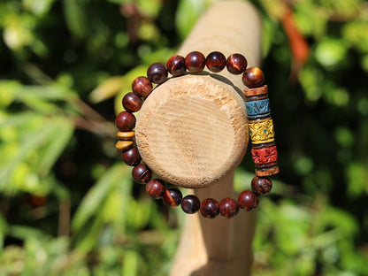 Tiger Eye & Sacred Valley Geometry Bracelet | Wooden Spacers • Peruvian Artisan Bead.  from Peru's Sacred Valley