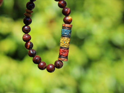 Tiger Eye & Sacred Valley Geometry Bracelet | Wooden Spacers • Peruvian Artisan Bead.  from Peru's Sacred Valley