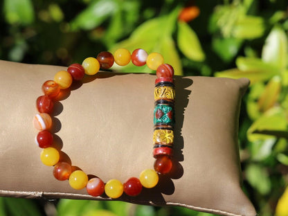 Andean Barrel Bead Bracelet | Yellow Chalcedony Jade • Red Striped Agate Strength  Joy Cultural Heritage
