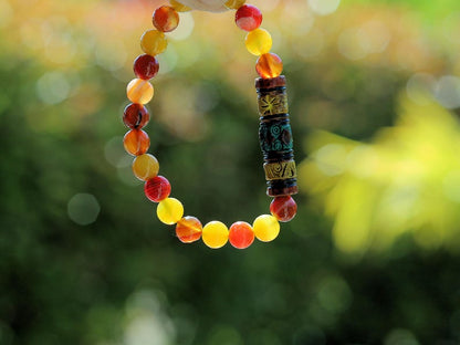 Andean Barrel Bead Bracelet | Yellow Chalcedony Jade • Red Striped Agate Strength  Joy Cultural Heritage