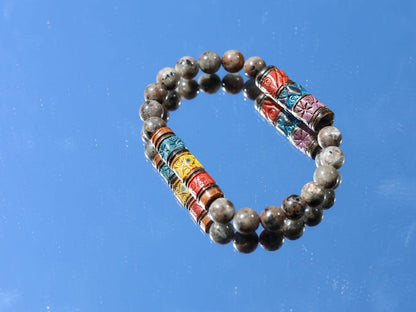 Larvikite & Andean Barrel Bead Bracelet | Spiritual Protection • Focus • Cultural Heritage. ancestral wisdom and spiritual awareness