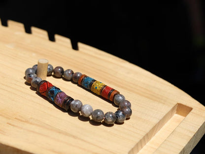 Larvikite & Andean Barrel Bead Bracelet | Spiritual Protection • Focus • Cultural Heritage. ancestral wisdom and spiritual awareness