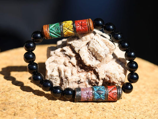 Onyx & Andean Barrel Bead Bracelet | Protection • Strength • Cultural Heritage. fusion of ancestral Peruvian symbolism
