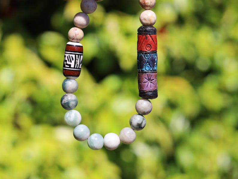 Peace Jade & Andean Barrel Bead Bracelet | Maifan Stone • Balance • Ancestral Energy. grounded expression of cultural depth