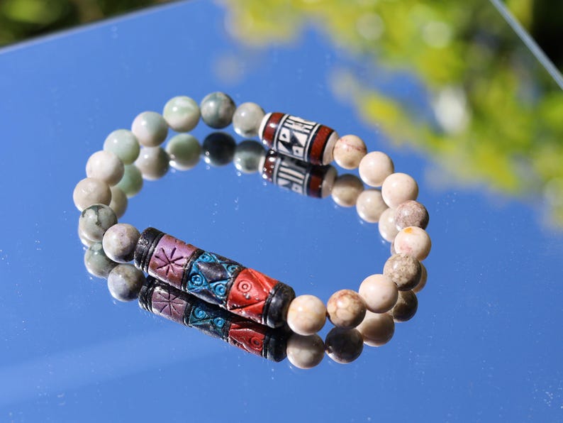 Peace Jade & Andean Barrel Bead Bracelet | Maifan Stone • Balance • Ancestral Energy. grounded expression of cultural depth