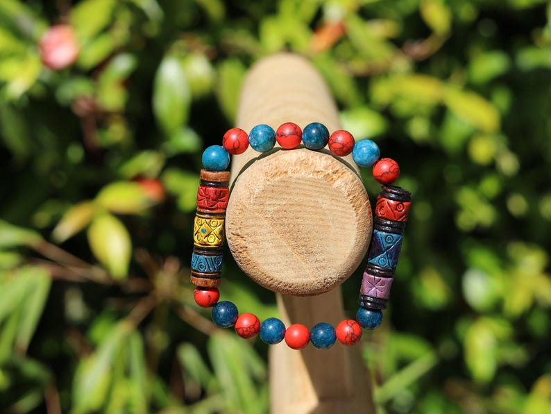 Red Howlite & Apatite Bracelet with Andean Barrel Beads | Focus • Vitality • Cultural Balance. harmony, and connection to tradition.