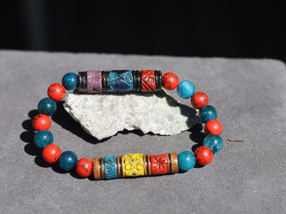 Red Howlite & Apatite Bracelet with Andean Barrel Beads | Focus • Vitality • Cultural Balance. harmony, and connection to tradition.