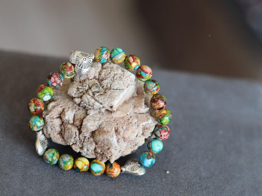 Colorful Sea Sediment Turquoise Bracelet – Tibetan Heart Design. Infuse your style with color, culture, and calm energy