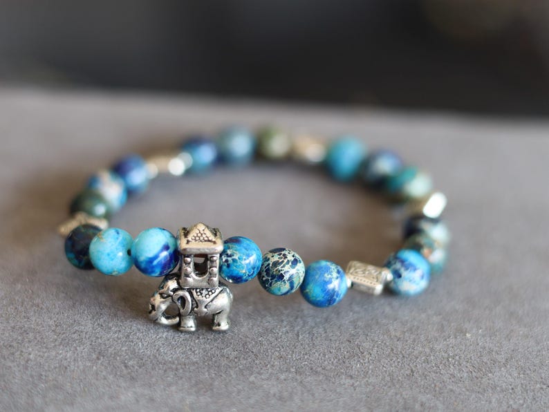Yin Yang & Elephant Bracelet – Sea Sediment Turquoise | Taoist Balance Design. symbolizing wisdom, protection, and good fortune